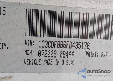 2015 Dodge Dart Sxt из США, поврежденный, VIN 1C3CDFBB6FD435176